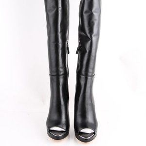 Hervé Leger Black Hl-Nora Peep Toe Boots 7 37